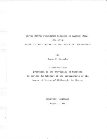 A dissertation presented to the University of Manj-toba in partial ...
