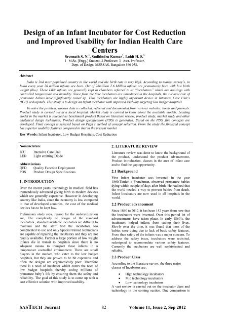 Design of an Infant Incubator for Cost Reduction and Improved ...