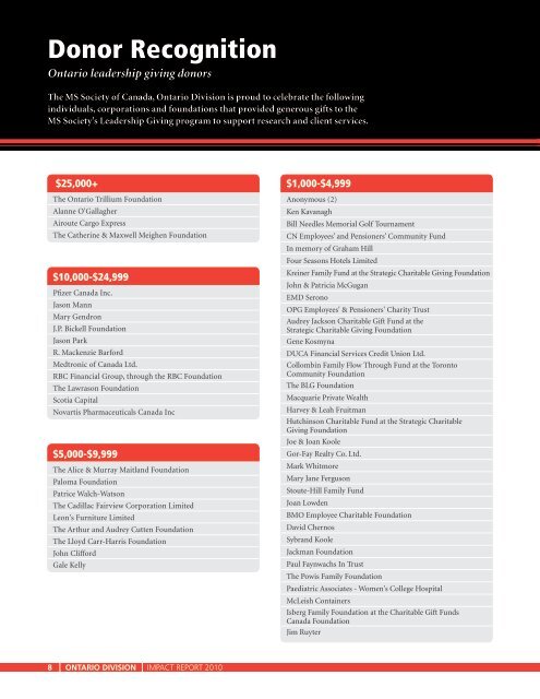 Ontario Division Impact Report - Multiple Sclerosis Society of Canada