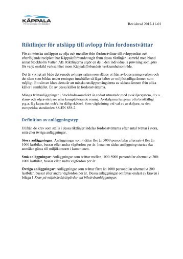Riktlinjer för utsläpp till avlopp från fordonstvättar - Käppalaförbundet