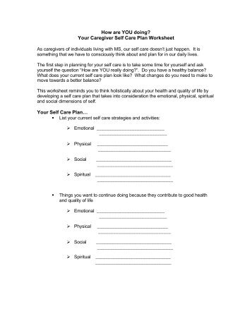 How are YOU doing? Your Caregiver Self Care Plan Worksheet ...