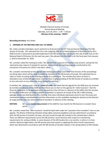 draft minutes - Multiple Sclerosis Society of Canada