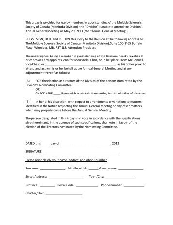 This proxy is provided for use by members in good standing of the ...