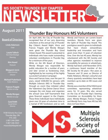 Thunder Bay Honours MS Volunteers - Multiple Sclerosis Society of ...