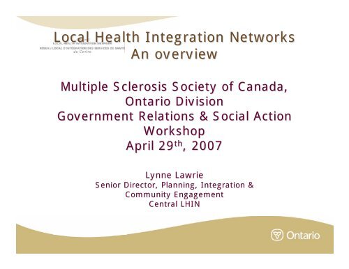 LHINs Overview - Multiple Sclerosis Society of Canada
