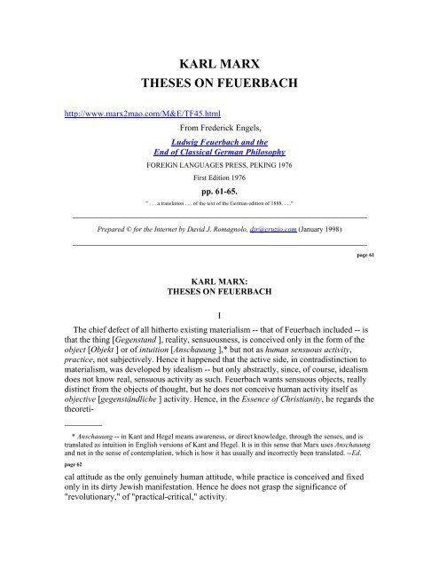 The Ses Theses On Feuerbach