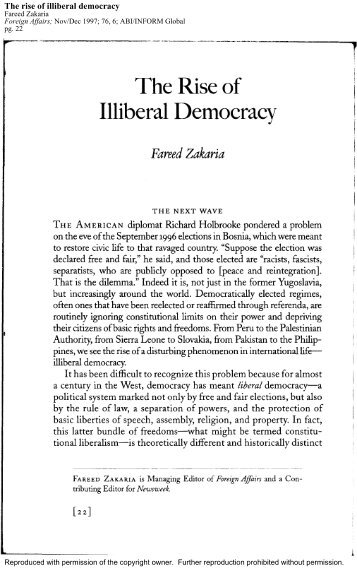 The Rise of Illiberal Democracy (.pdf) - Closer to Oxford