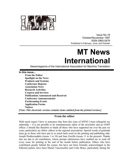 MT News International no.18 - Machine Translation Archive