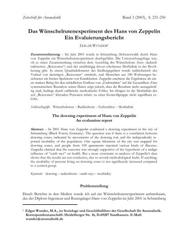 Das Wünschelrutenexperiment des Hans von Zeppelin Ein