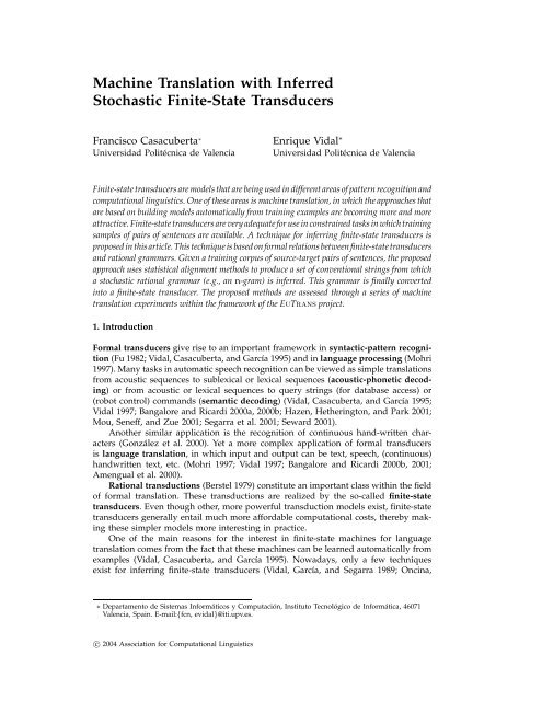 Machine translation with inferred finite-state transducers