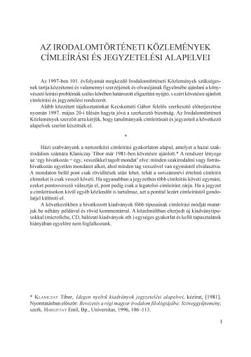 az irodalomtörténeti közlemények címleírási és jegyzetelési alapelvei