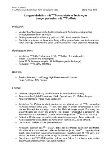 Lungeninhalation mit Tc-markiertem Technegas Lungenperfusion ...