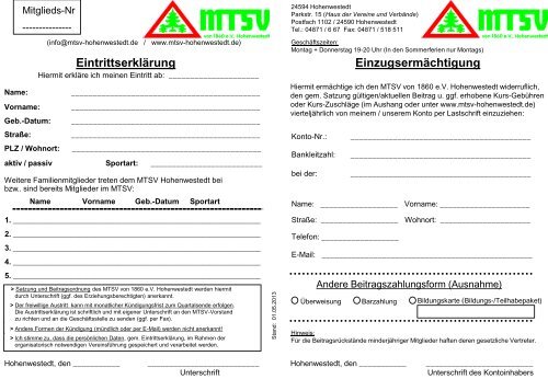 Eintrittserklärung - mtsv- Fussball in Hohenwestedt