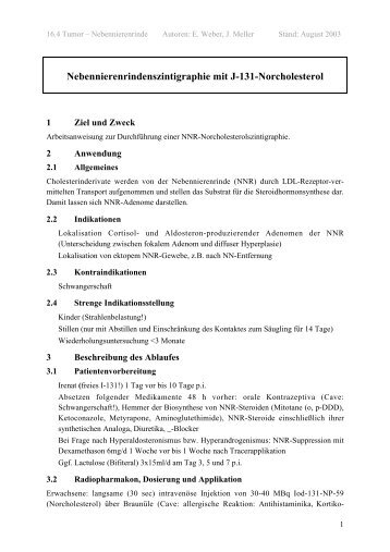 Nebennierenrindenszintigraphie mit J-131-Norcholesterol