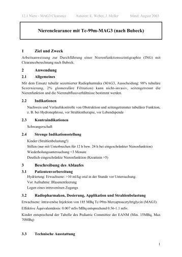 Nierenclearance mit Tc-99m-MAG3 (nach Bubeck)