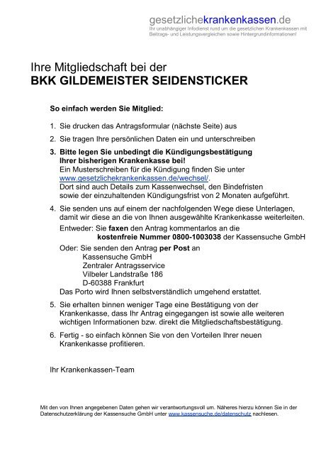 Ihre Mitgliedschaft bei der BKK GILDEMEISTER ... - Krankenkassen