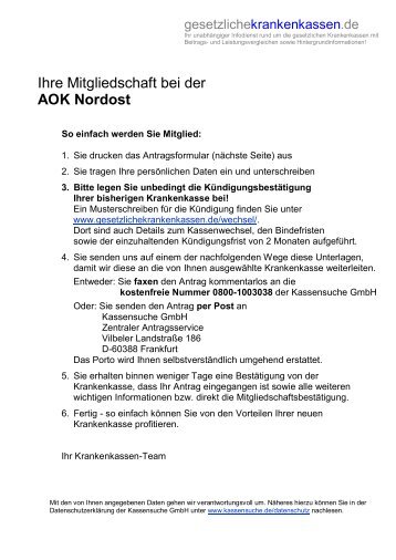 Mitgliedsantrag bei der AOK Nordost - Krankenkassen