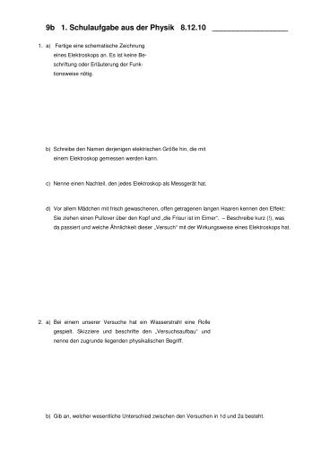 9b 1. Schulaufgabe aus der Physik 8.12.10