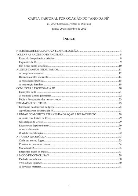 CARTA PASTORAL POR OCASIÃO DO “ANO DA FÉ” - Opus Dei