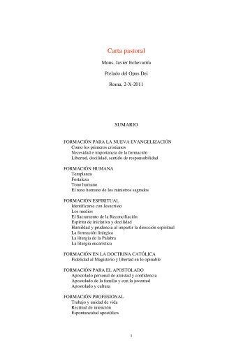 Carta Pastoral del Prelado del Opus Dei, 2 de octubre de 2011