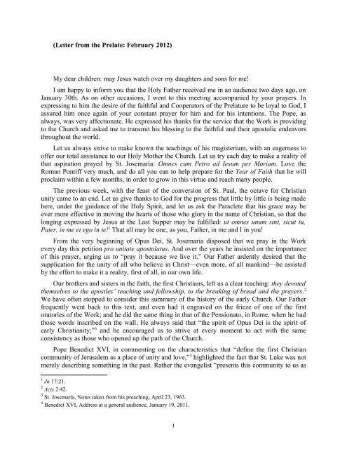 Letter August 2011 - Opus Dei