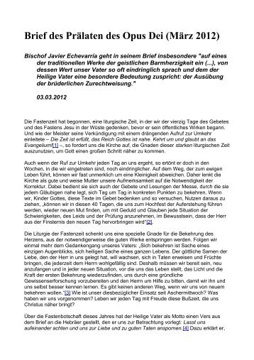 Opus Dei - PRÄLAT - Brief des Prälaten des Opus Dei (März 2012)