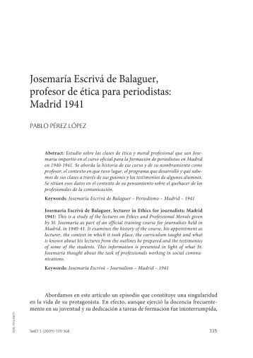 Josemaría Escrivá de Balaguer, profesor de ética para ... - ISJE