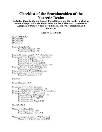 Checklist of the Scarabaeoidea of the Nearctic Realm