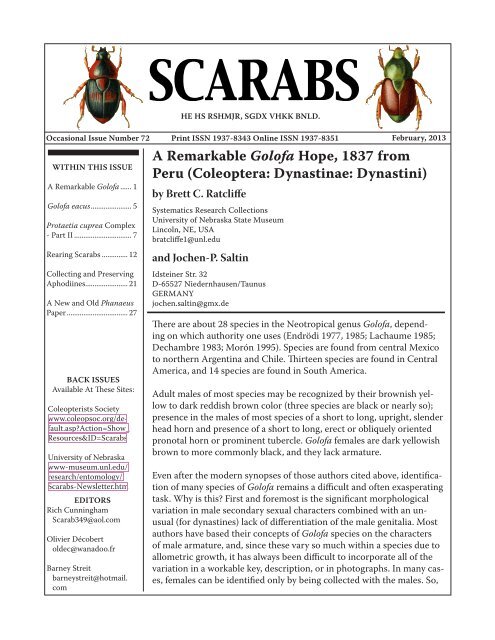 Scarabs 72 is now on-line! - University of Nebraska State Museum