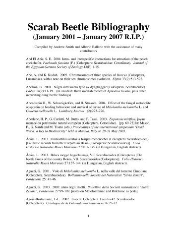 Scarab Beetle Bibliography - University of Nebraska State Museum