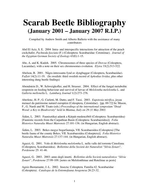 Scarab Beetle Bibliography - University of Nebraska State Museum