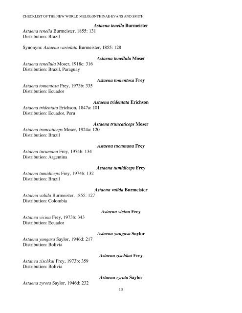 an electronic checklist of the new world chafers - University of ...