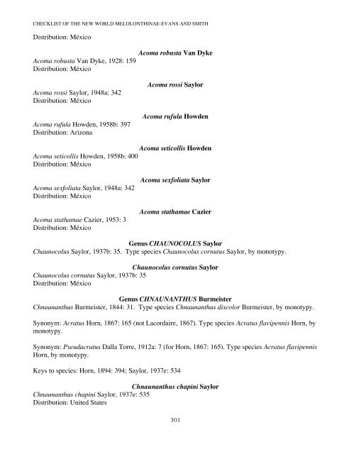 an electronic checklist of the new world chafers - University of ...