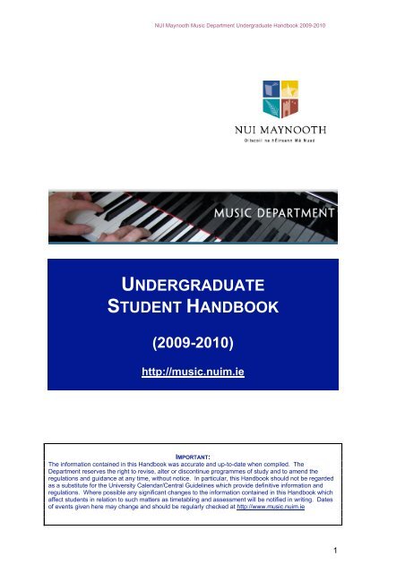 UNDERGRADUATE STUDENT HANDBOOK - Music