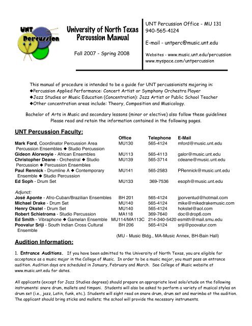 University of North Texas Percussion Manual - UNT College of ...