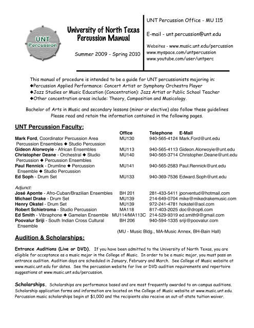University of North Texas Percussion Manual - UNT College of ...