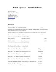 Kevin Vigneau, Curriculum Vitae - Department of Music - University ...