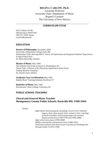 Curriculum Vitae - Department of Music - University of New Mexico