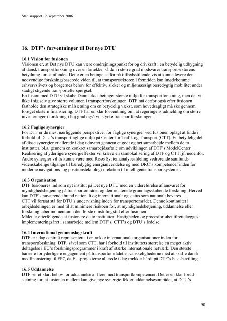 Ledelsesudvalgets statusrapport om Det nye DTU, udarbejdet til ...