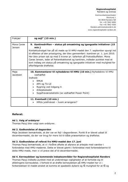 Referat af ordinært HMU-møde 070911 - Regionshospitalet Randers