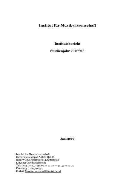 Jahresbericht für 2007/2008 (pdf) - Institut für Musikwissenschaft ...