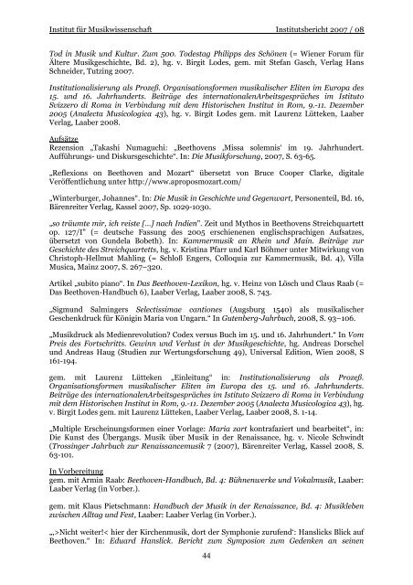 Jahresbericht für 2007/2008 (pdf) - Institut für Musikwissenschaft ...