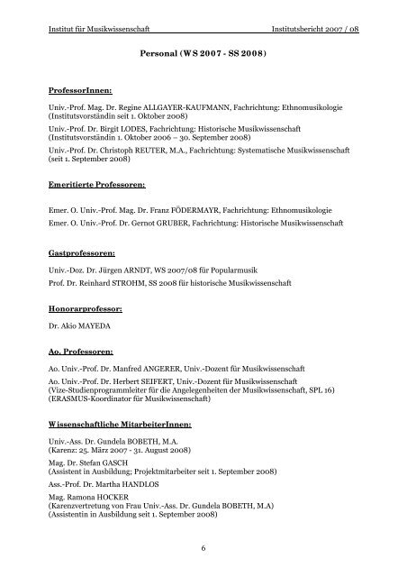 Jahresbericht für 2007/2008 (pdf) - Institut für Musikwissenschaft ...