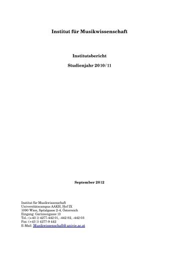 Jahresbericht für 2010/2011 (pdf) - Institut für Musikwissenschaft ...