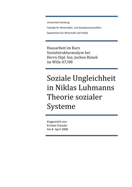 Soziale Ungleichheit in Niklas Luhmanns ... - MussDasSo?