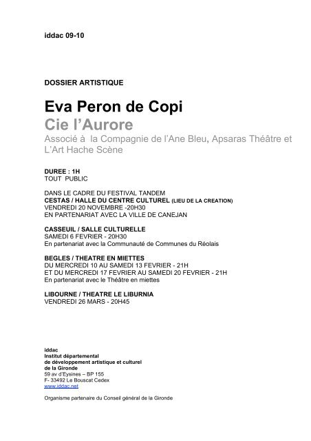 Eva Peron de Copi Cie l'Aurore - Artishoc