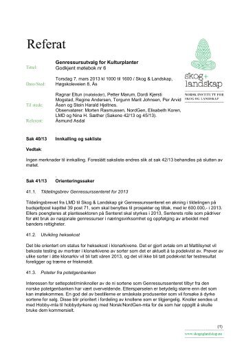 Referat fra møte i Genressursutvalg for ... - Skog og landskap