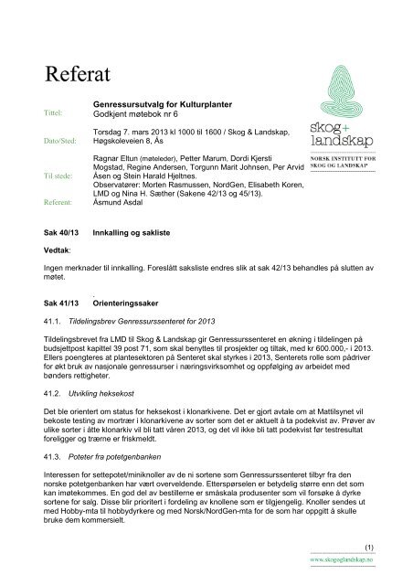 Referat fra møte i Genressursutvalg for ... - Skog og landskap