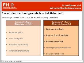 Investitions- und Wirtschaftlichkeitsrechnung - FB 4 Allgemein