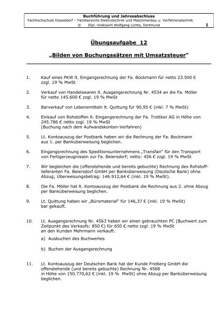 Ubungsaufgabe 12 Fachhochschule Dusseldorf